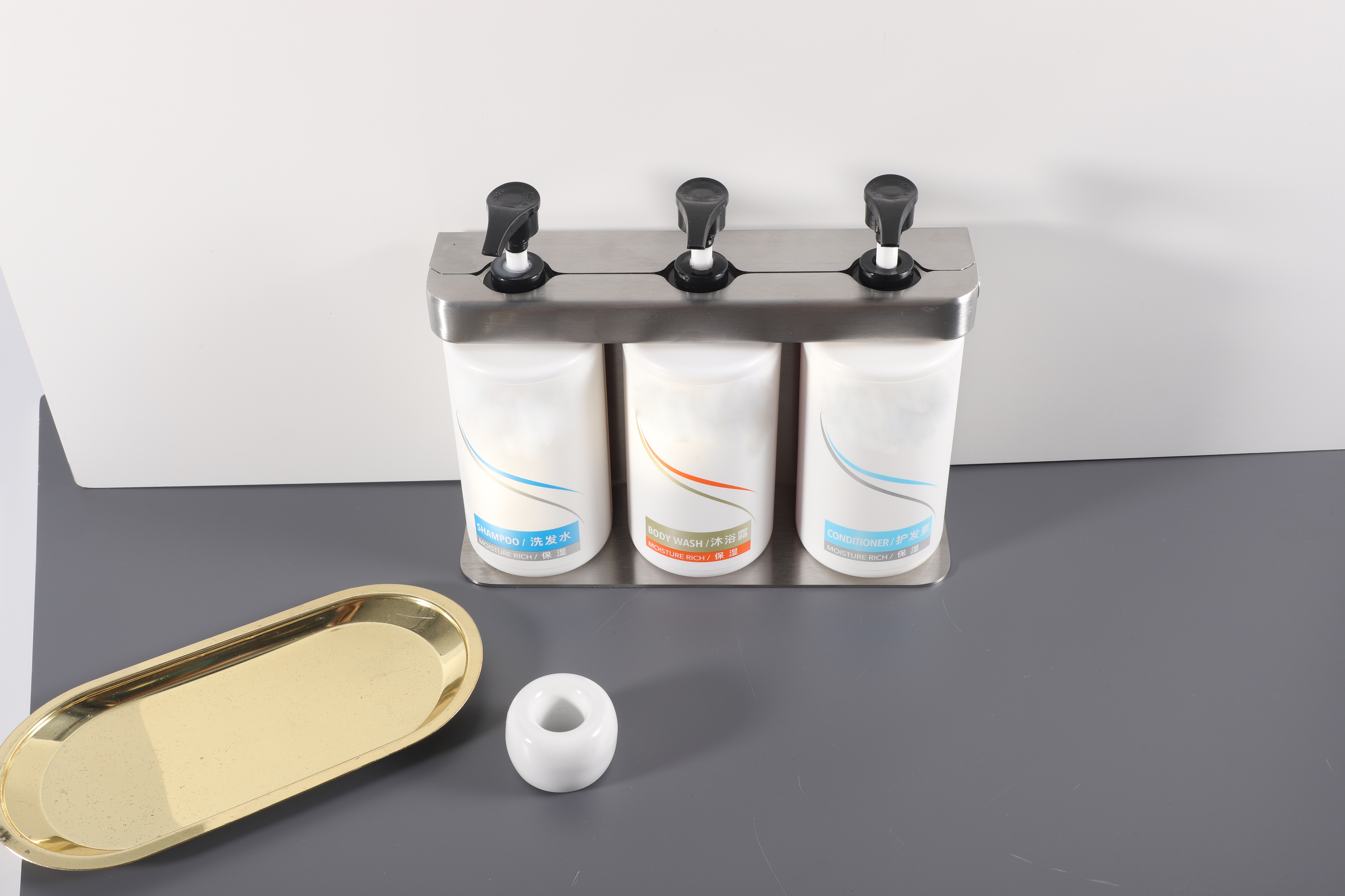 New Shampoo Hotel Shower Soap Dispenser Wall Mounted Stainless For Bathroom