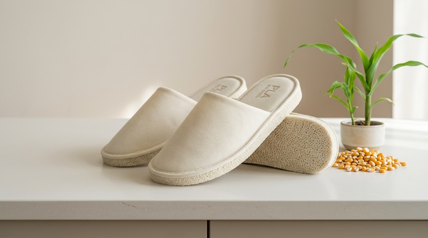 PLA Biodegradable Slippers Wholesale: Corn Starch Foam Soles, Compostable, Hotel & SPA Grade Quality