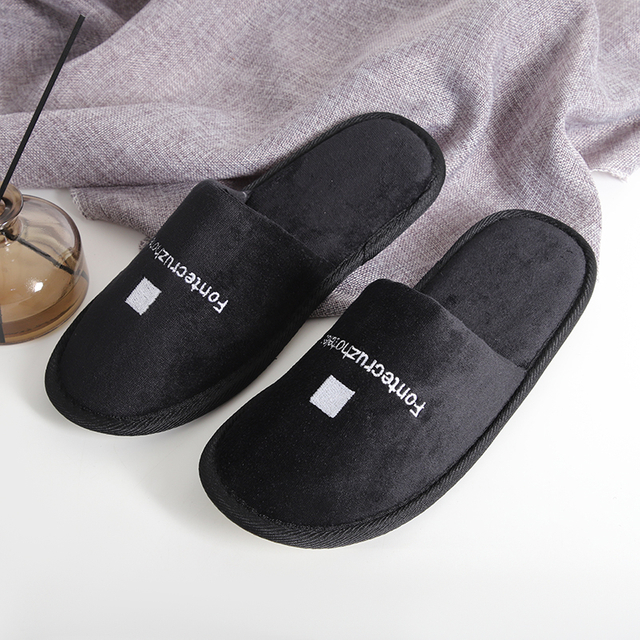 Premium Customized Logo Monogrammed Dense Velvet Hotel Slippers for Hotel Bulk Order