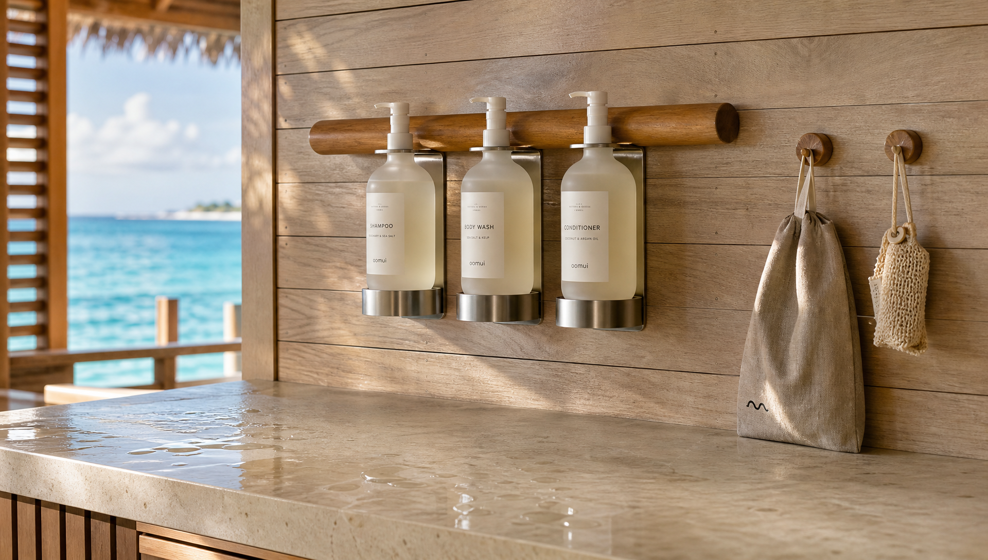 Why Are Toiletries in Overwater Bungalows Mounted on The Wall Instead of Placed on The Countertop? – Because The Countertop Gets Splashed by Waves