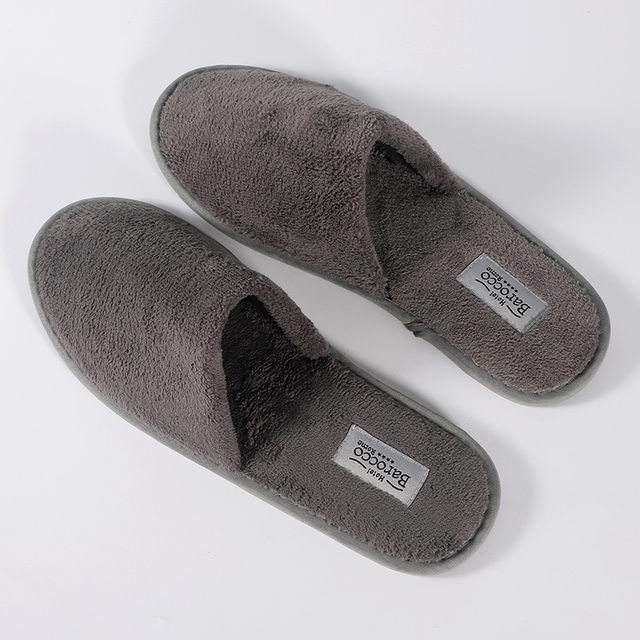 Luxury Brand Coral Fleece Custom Embroidered Thicker EVA And Rubber Sole Eco Hotel Slippers for Premium Hotel Supplies