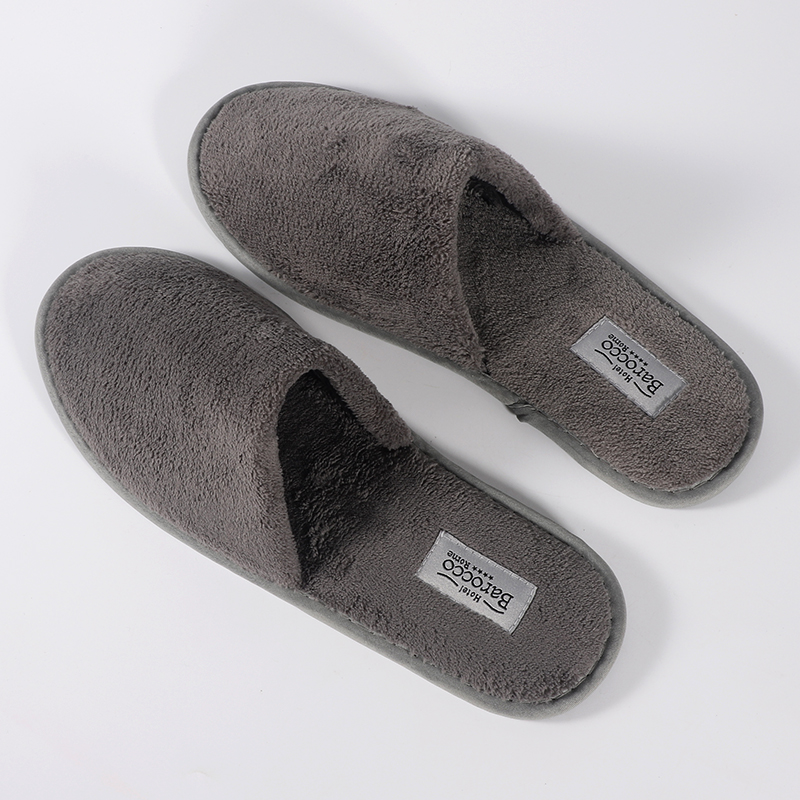 Luxury Brand Coral Fleece Custom Embroidered Thicker EVA And Rubber Sole Eco Hotel Slippers for Premium Hotel Supplies