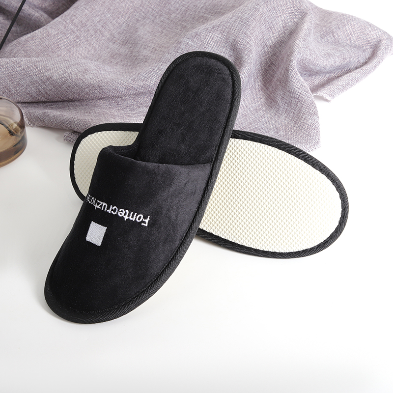 Premium Customized Logo Monogrammed Dense Velvet Hotel Slippers for Hotel Bulk Order