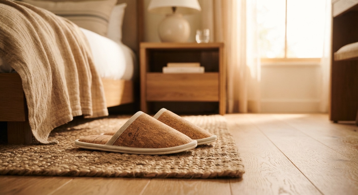 Hotels with Cork Flooring Now Specify Cork Slippers – Material Matching Strategy, An Intentional Design Choice