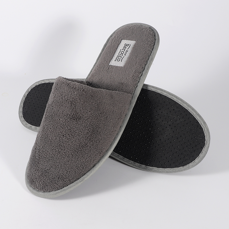 Luxury Brand Coral Fleece Custom Embroidered Thicker EVA And Rubber Sole Eco Hotel Slippers for Premium Hotel Supplies