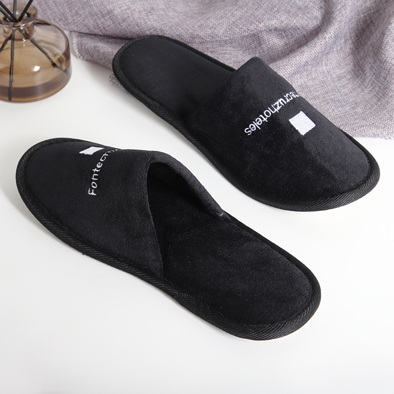 Premium Customized Logo Monogrammed Dense Velvet Hotel Slippers for Hotel Bulk Order